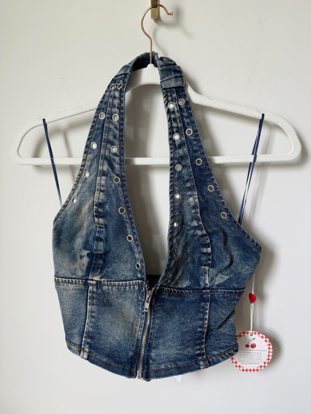Denim Halter Crop Top zip up